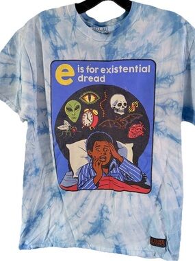 Steven Rhodes Tie Dye distress “e is for existential dread” T-Shirt Size M
